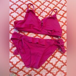 BECCA Fuchsia Ruffled Bikini Set